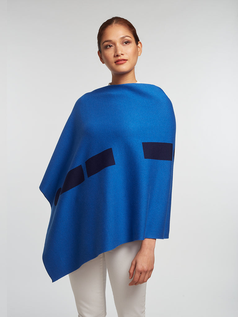Navy Luxury Women's Cashmere | Cotton Reversible Poncho - Designer Wrap