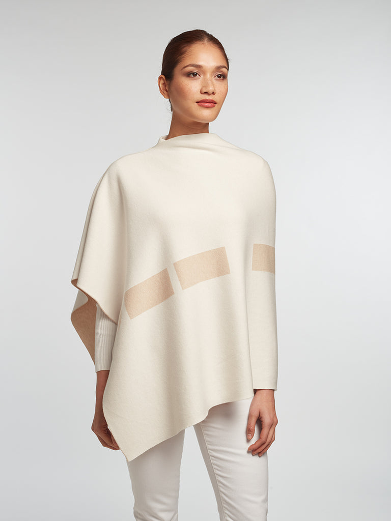 White Luxury Women's Cashmere | Cotton Reversible Poncho - Designer Wrap