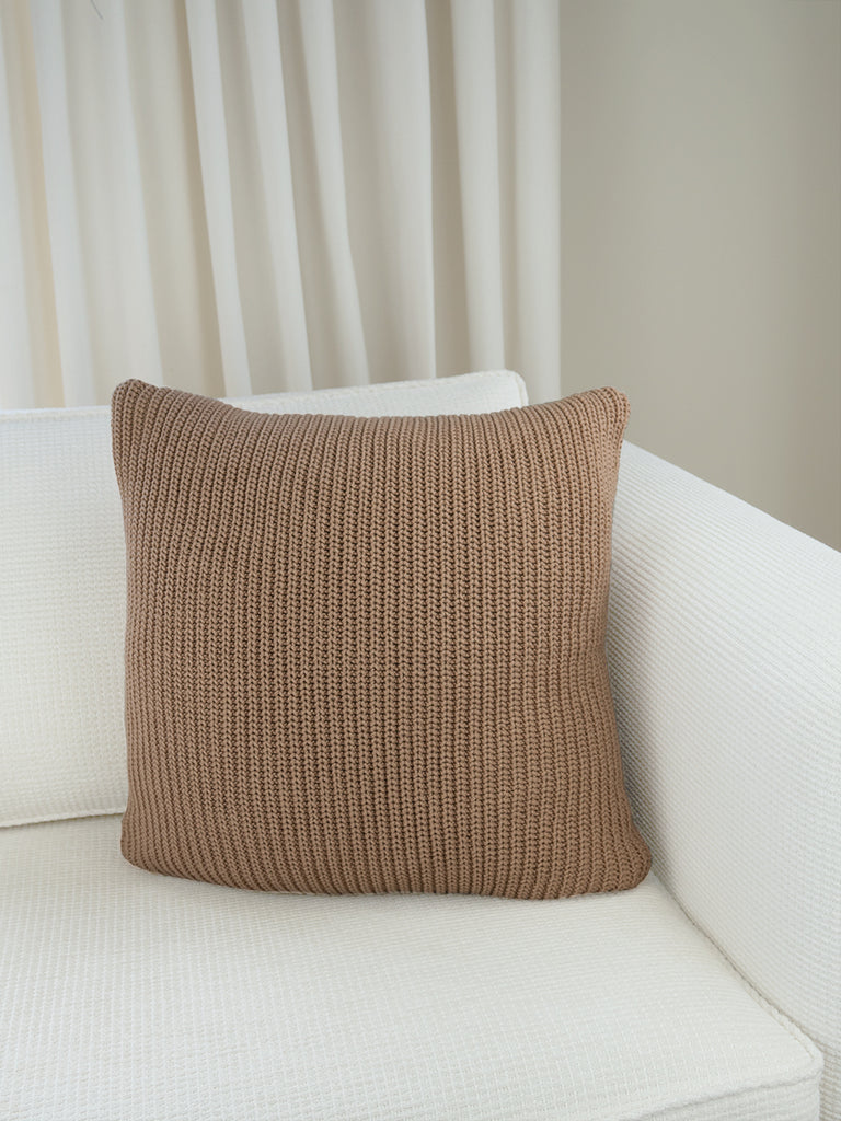 Fisherman Rib Knit Pillow Cover, Dune