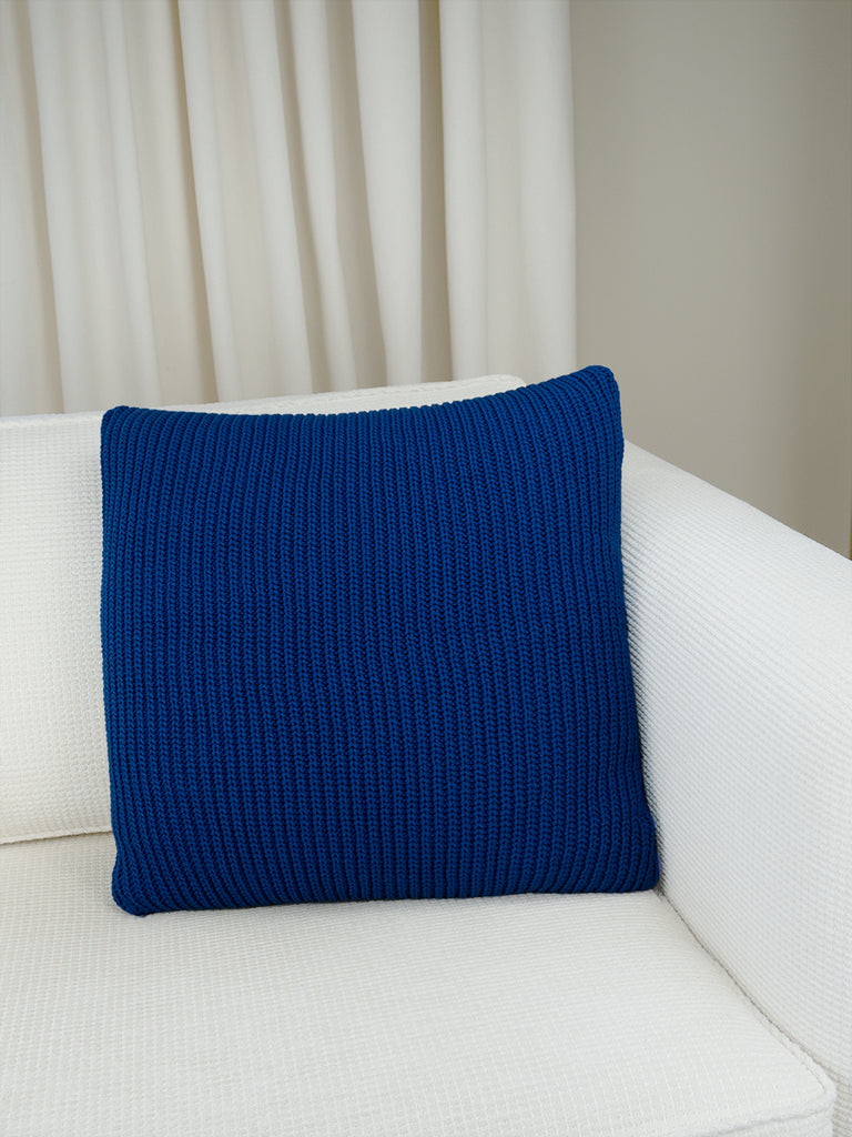 Fisherman Rib Knit Pillow Cover, Indigo