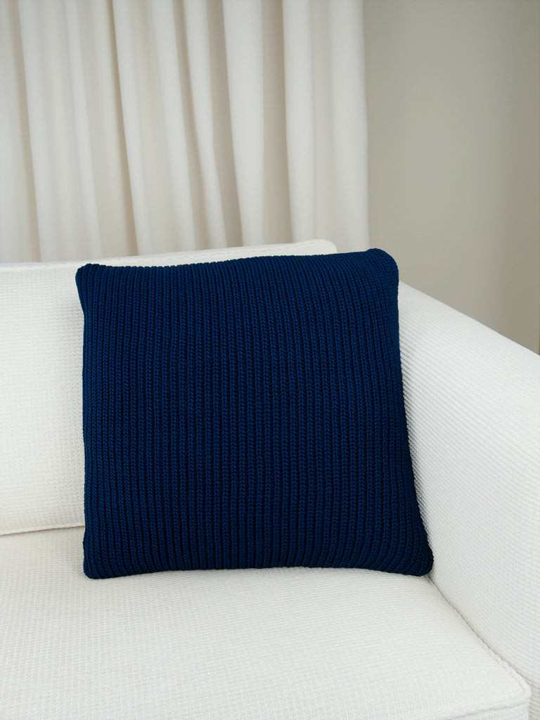 Fisherman Rib Knit Pillow Cover, Navy