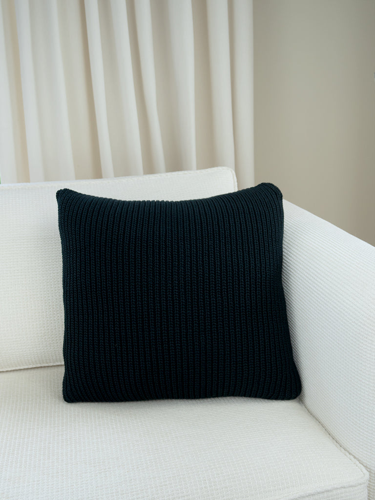 Fisherman Rib Knit Pillow Cover, Black